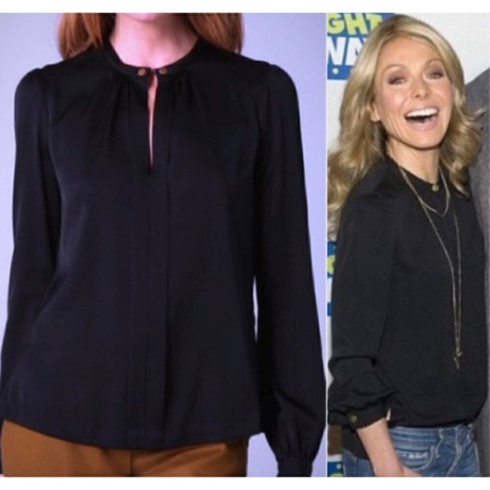 DIANE VON FURSTENBERG DVF Black Silk Billow Blouse with Gold Buttons Size 6